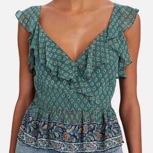 Veronica‎ Beard Randa Paisley Ruffle Trim Peplum Top 100% Silk Size 4